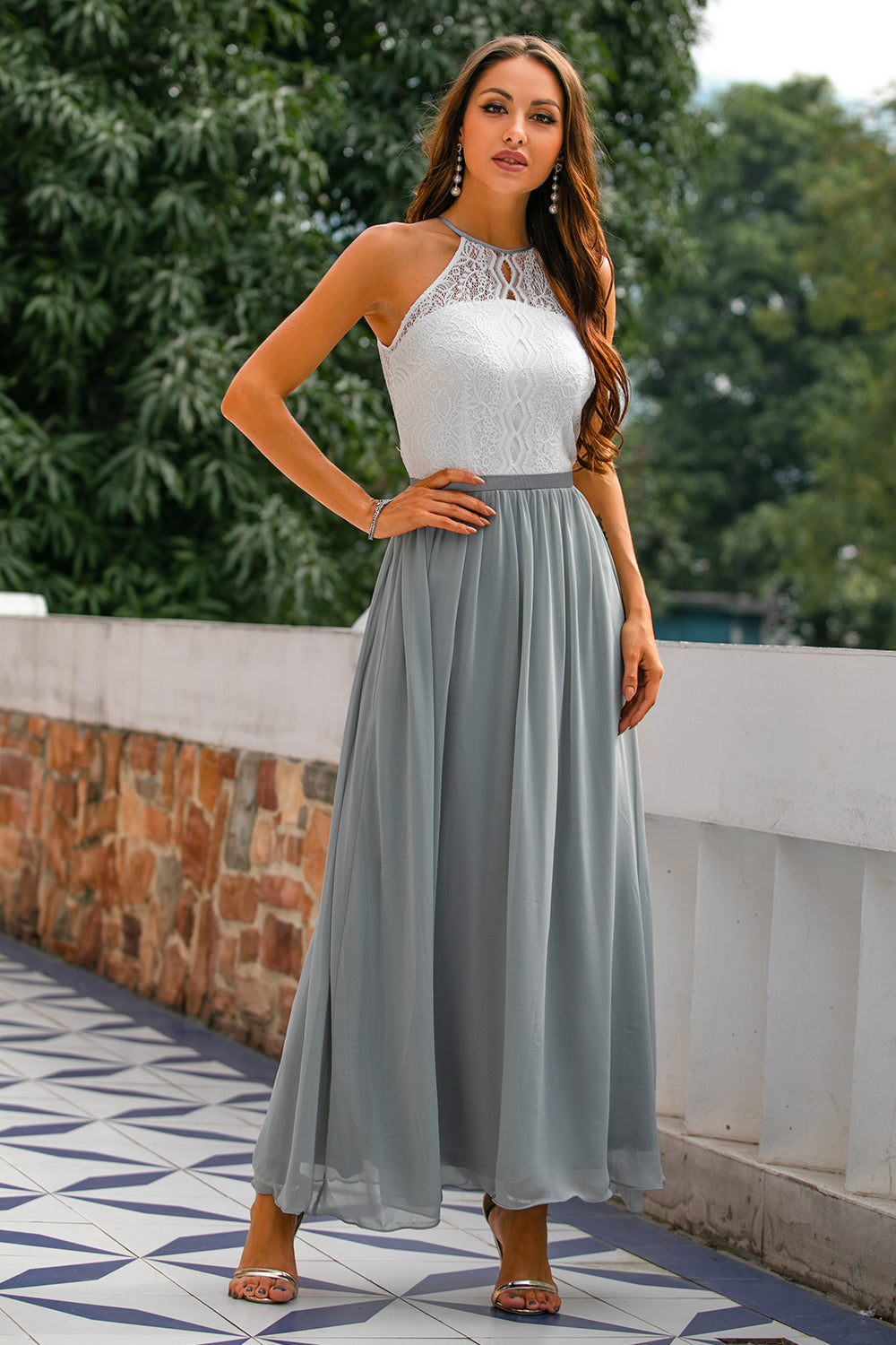 Claire | Maxi Halter Neck Dress with Flared Skirt