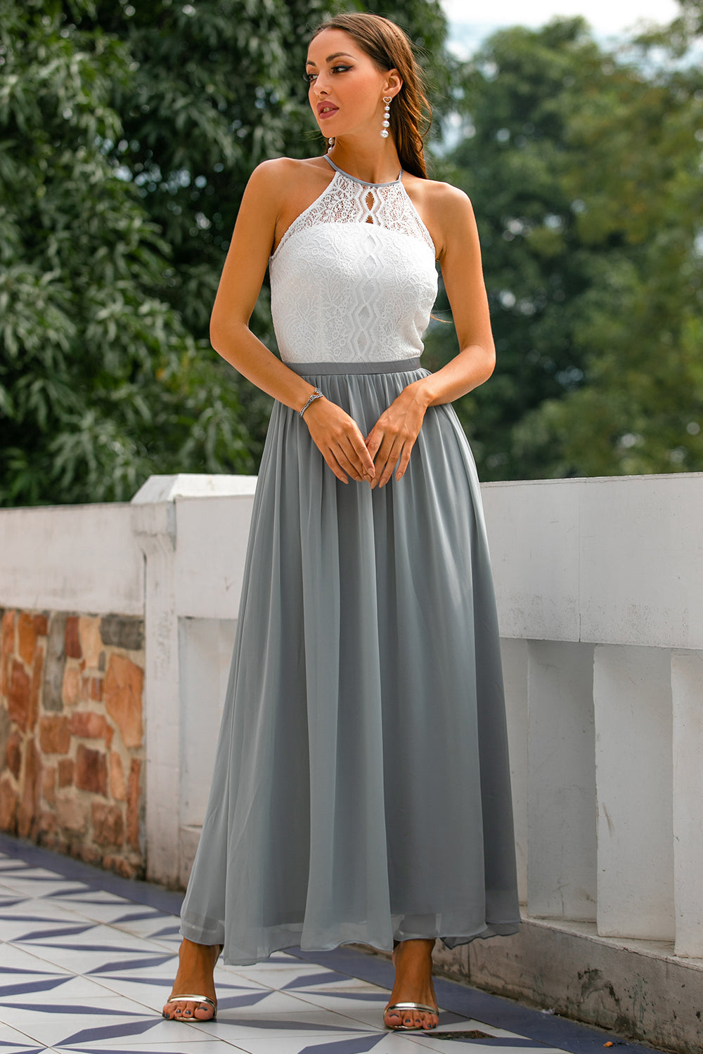 Claire | Maxi Halter Neck Dress with Flared Skirt