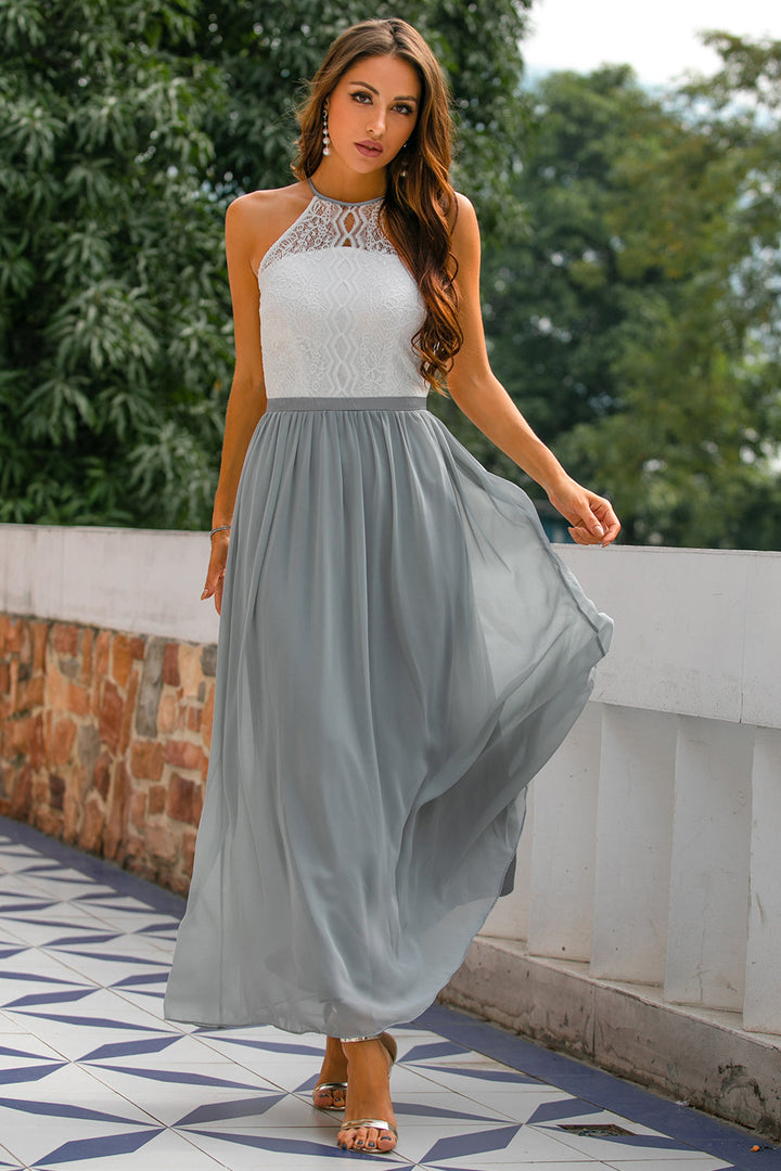 Claire | Maxi Halter Neck Dress with Flared Skirt