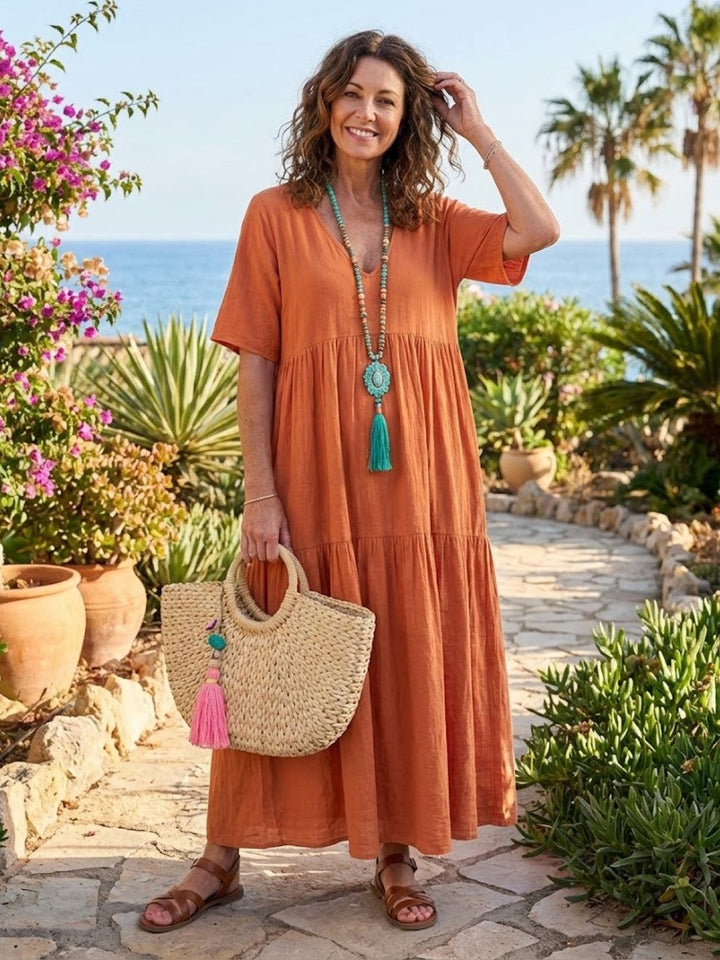 Naomi | Maxi Summer Dress with V-Neck and Tiered Skirt