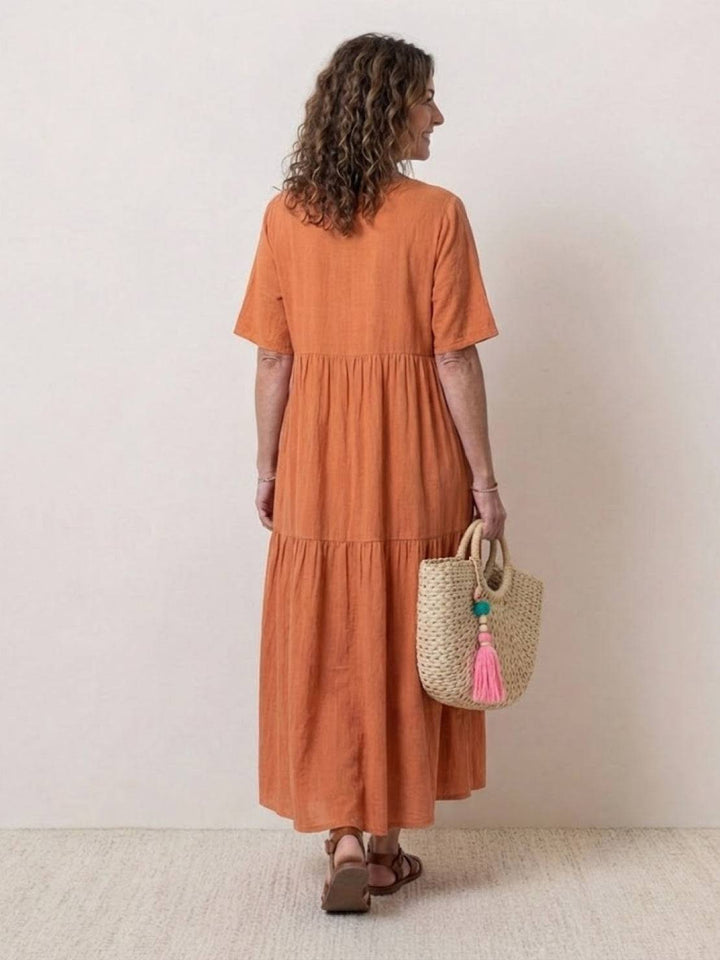 Nora | Boho Midi Dress V-Neck Tiered