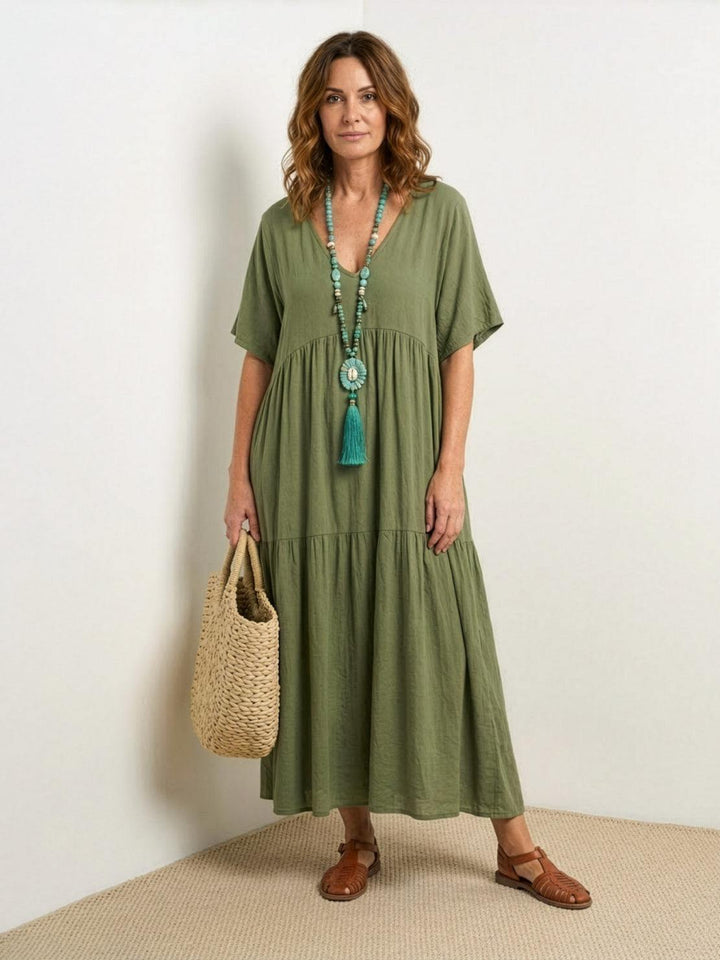 Nora | Boho Midi Dress V-Neck Tiered