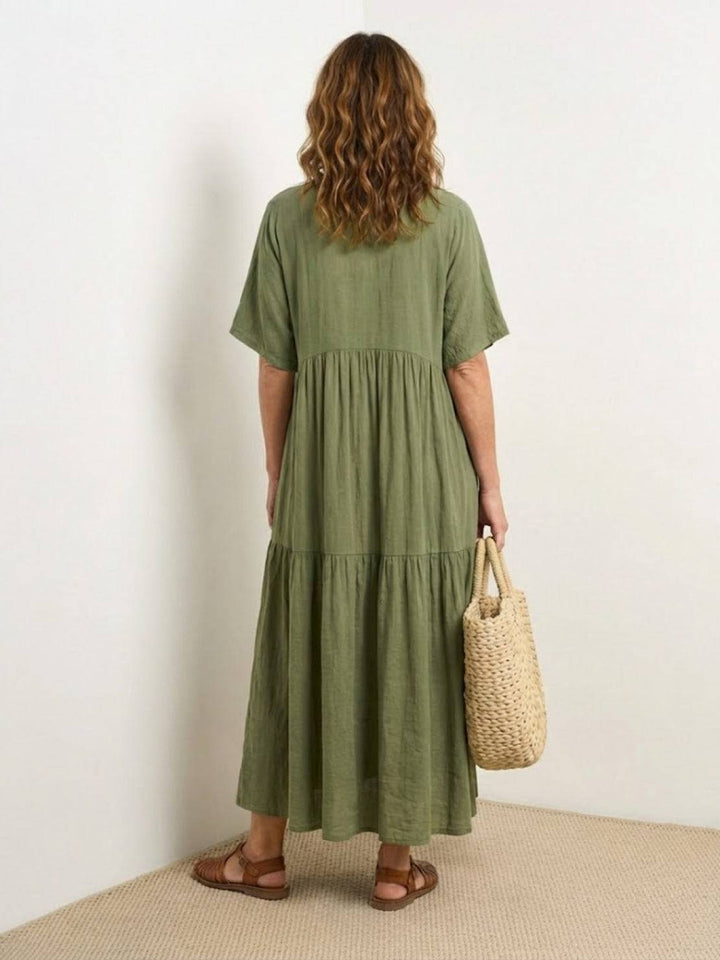 Nora | Boho Midi Dress V-Neck Tiered