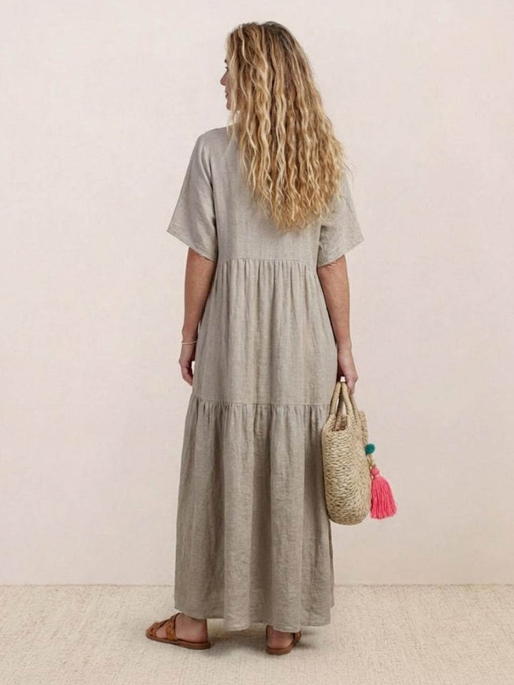 Nora | Boho Midi Dress V-Neck Tiered