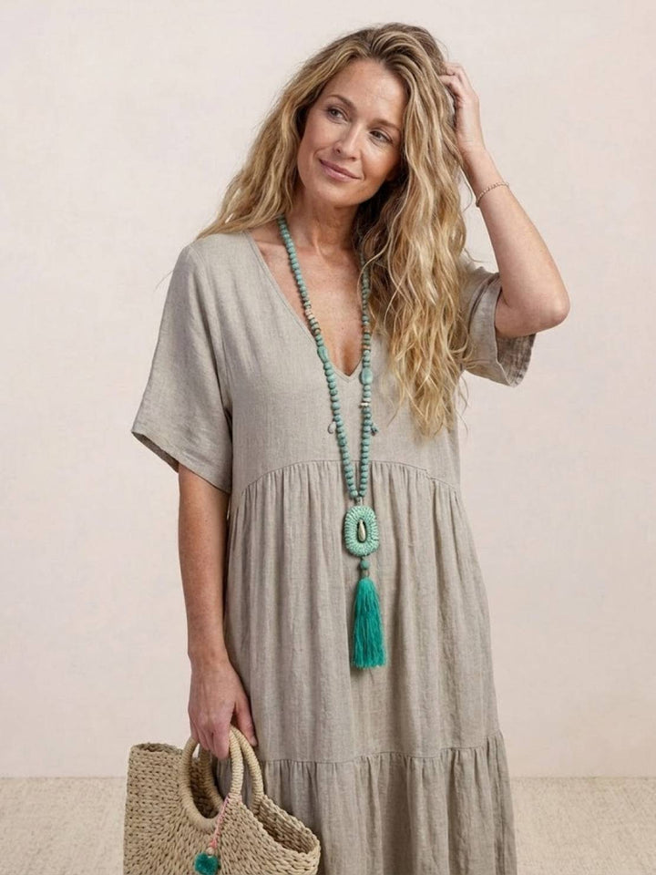 Naomi | Maxi Summer Dress with V-Neck and Tiered Skirt