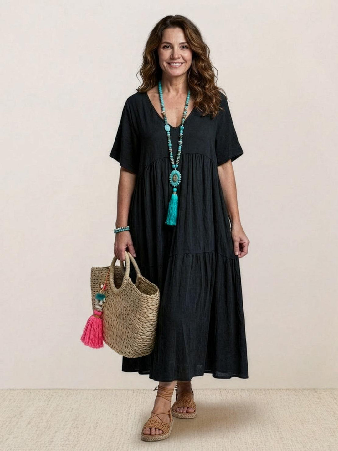 Naomi | Maxi Summer Dress with V-Neck and Tiered Skirt