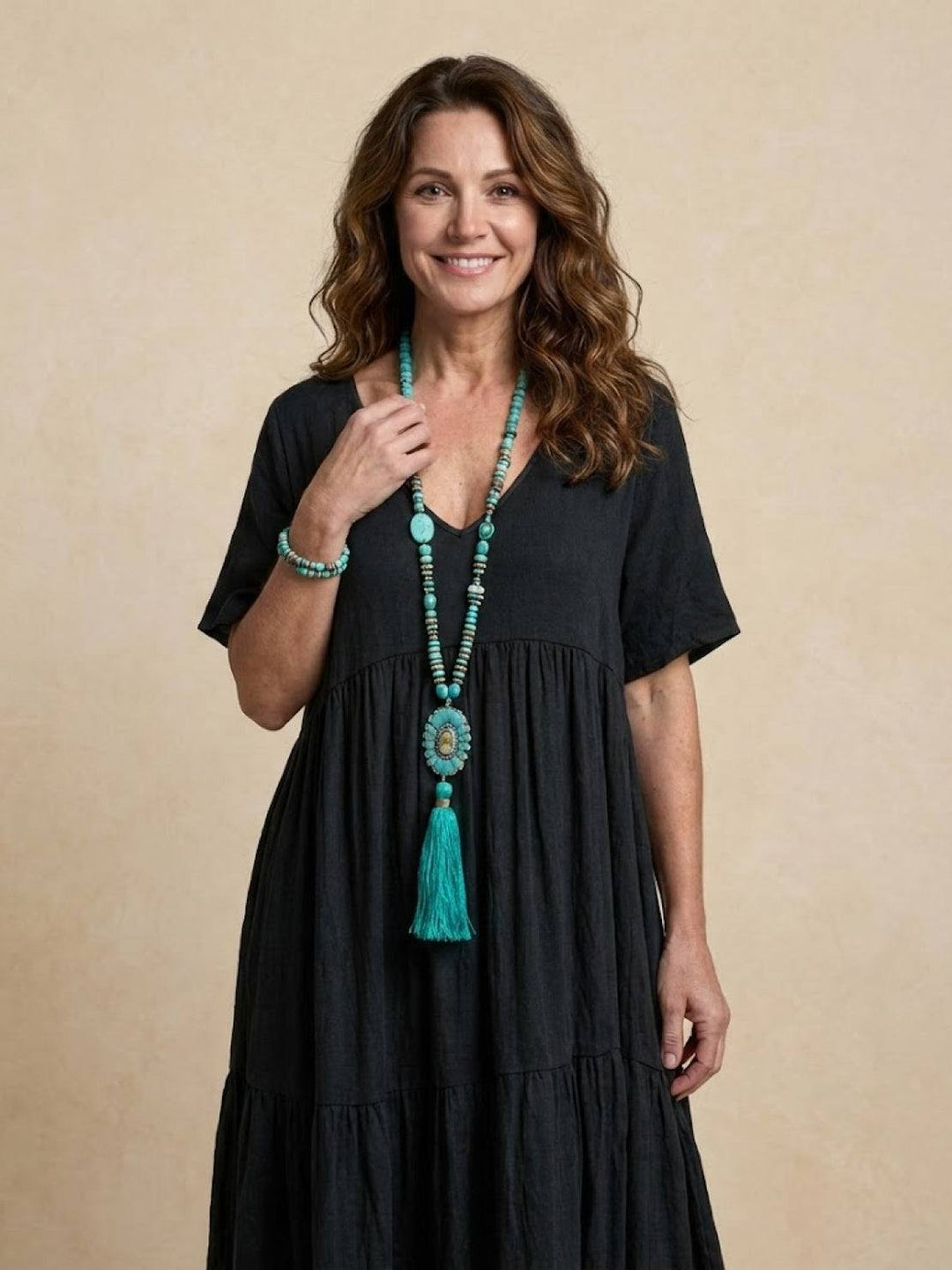 Nora | Boho Midi Dress V-Neck Tiered