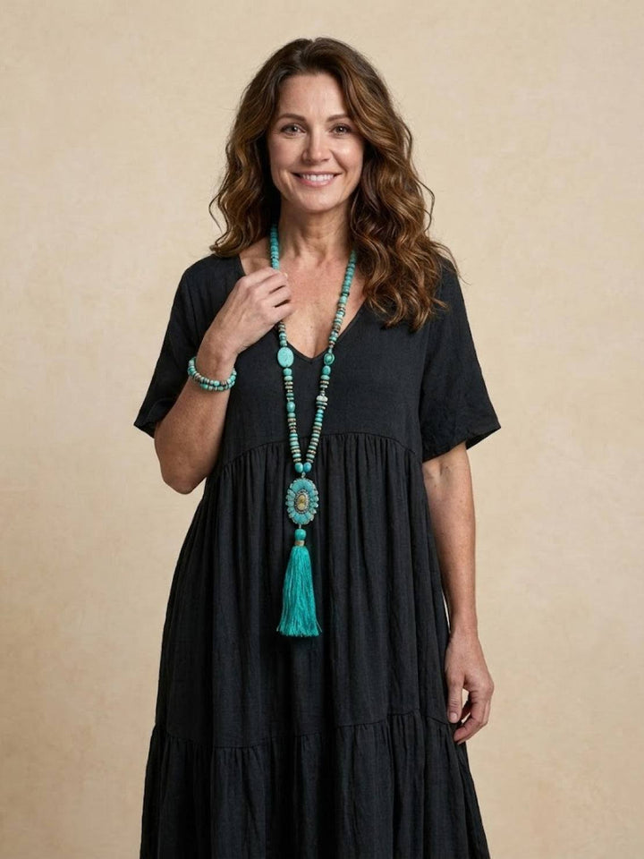Nora | Boho Midi Dress V-Neck Tiered