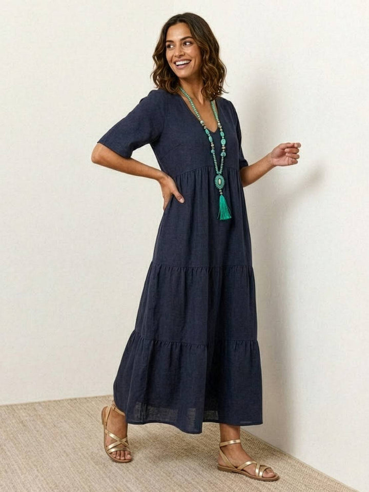 Nora | Boho Midi Dress V-Neck Tiered