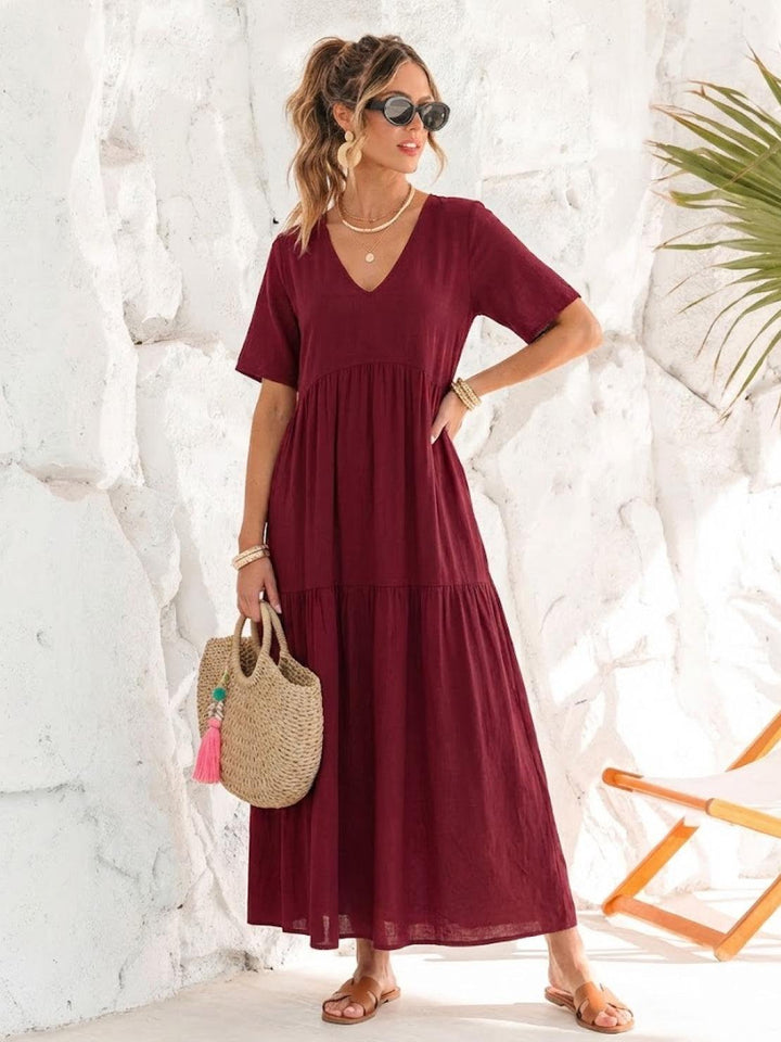 Nora | Boho Midi Dress V-Neck Tiered