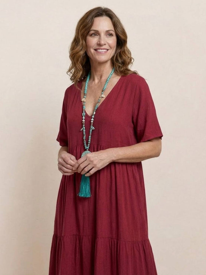 Naomi | Maxi Summer Dress with V-Neck and Tiered Skirt
