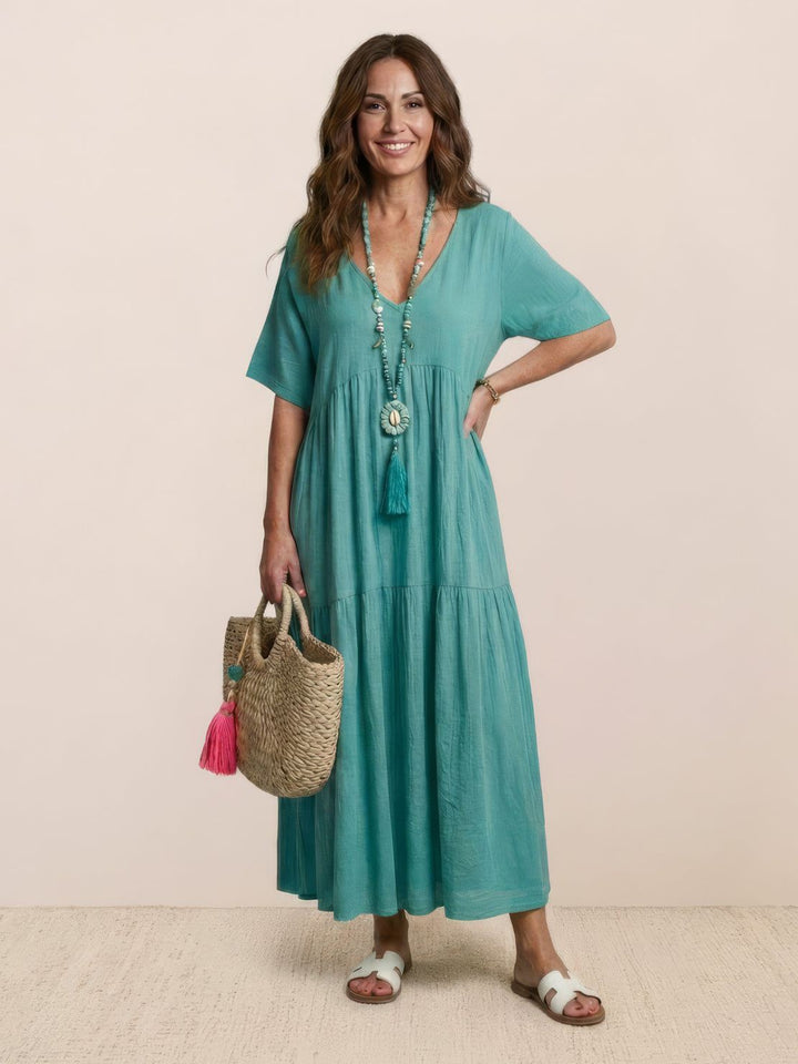 Nora | Boho Midi Dress V-Neck Tiered