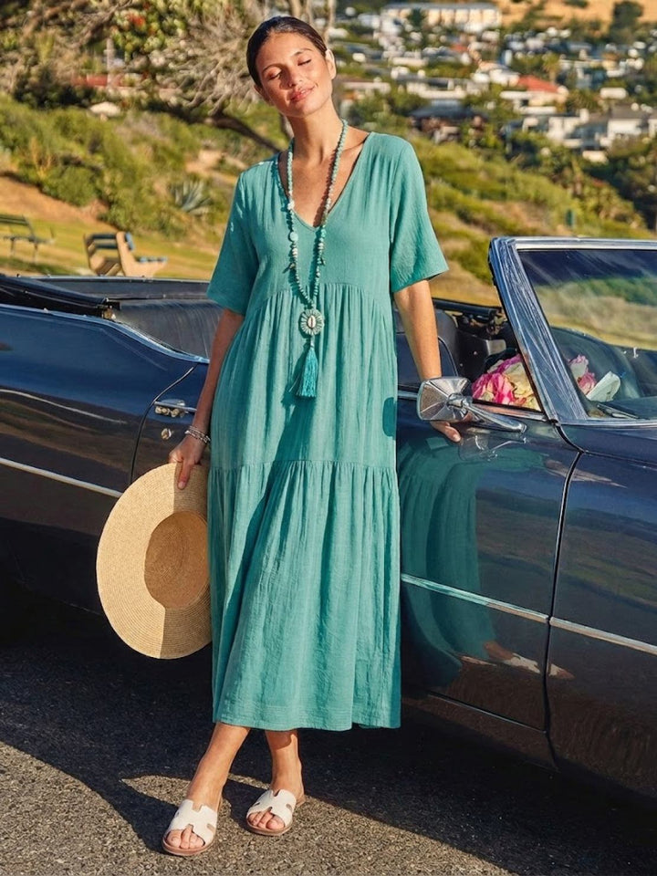 Nora | Boho Midi Dress V-Neck Tiered