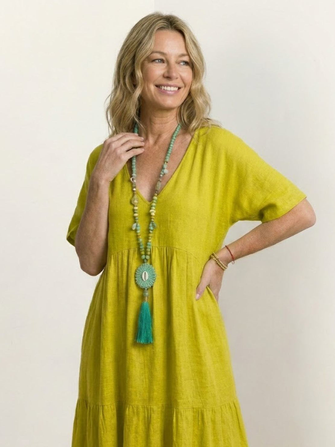 Nora | Boho Midi Dress V-Neck Tiered