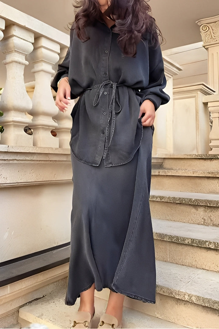 Layla | Co-ord Set with Maxi Skirt and Tie Waist Shirt