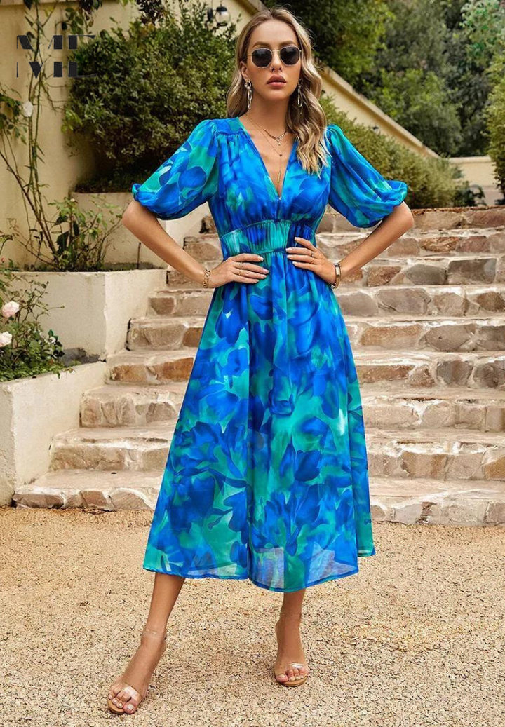 Jasmine | Midi Wedding Guest Dress with Floral Print and Pleated Skirt