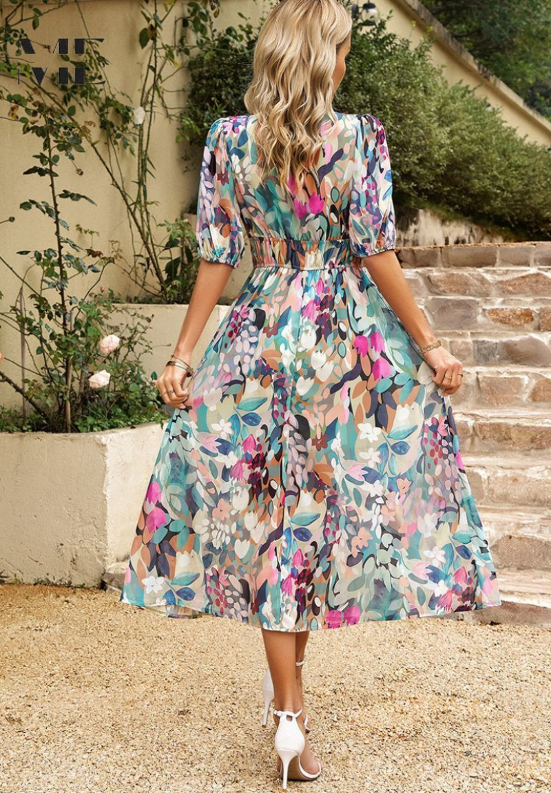 Jasmine | Midi Wedding Guest Dress with Floral Print and Pleated Skirt