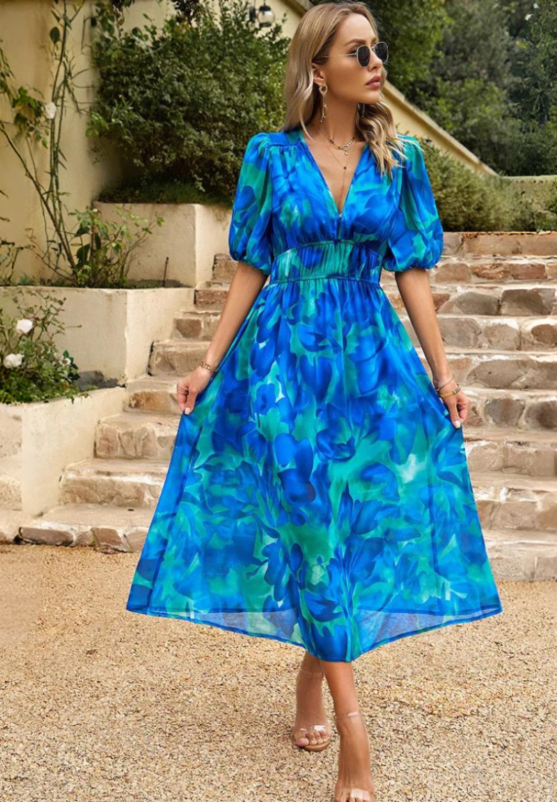 Jasmine | Midi Wedding Guest Dress with Floral Print and Pleated Skirt