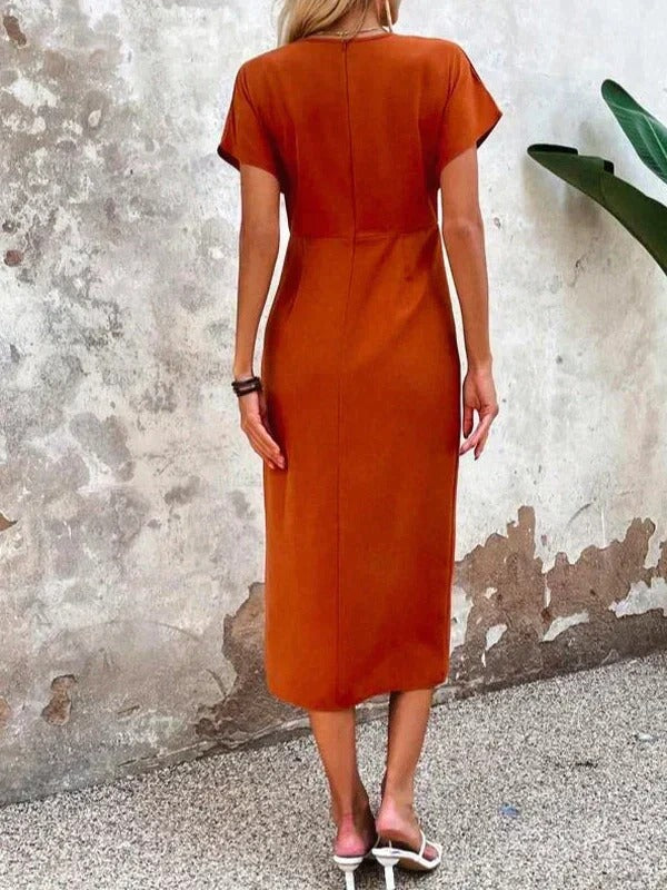 Linda | Midi Cocktail Dress with V-Neck Wrap and Ruched Waist