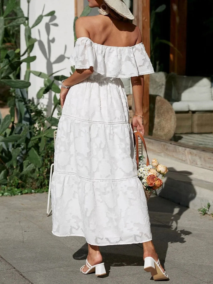 Mary | Midi Summer Dress with Off Shoulder and Stitched Detail