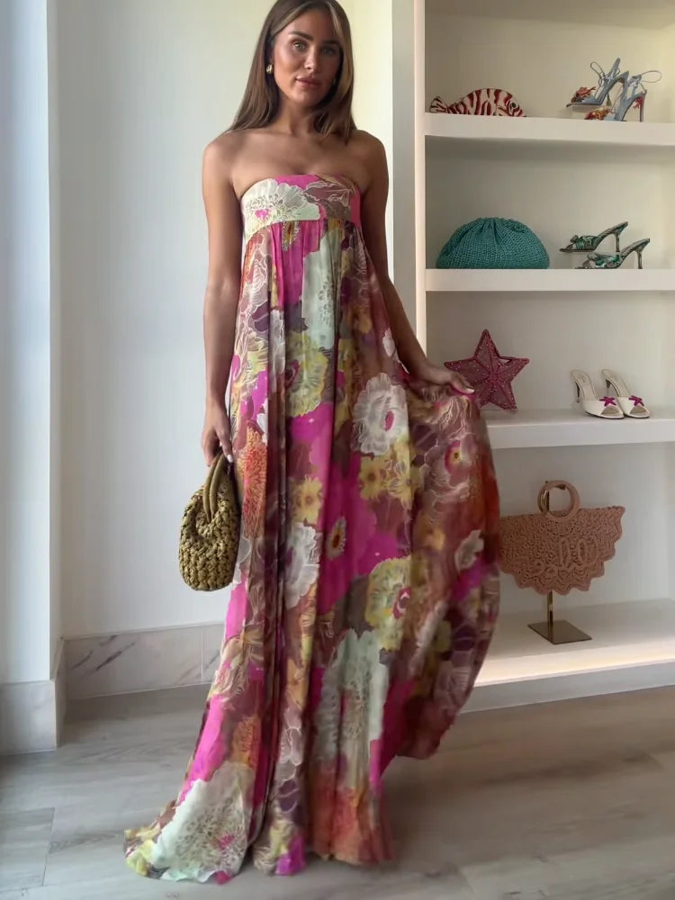 Anna | Maxi Wedding Guest Dress with Strapless Bodice and Floral Print