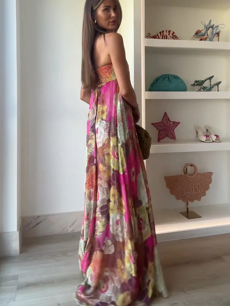 Anna | Maxi Wedding Guest Dress with Strapless Bodice and Floral Print