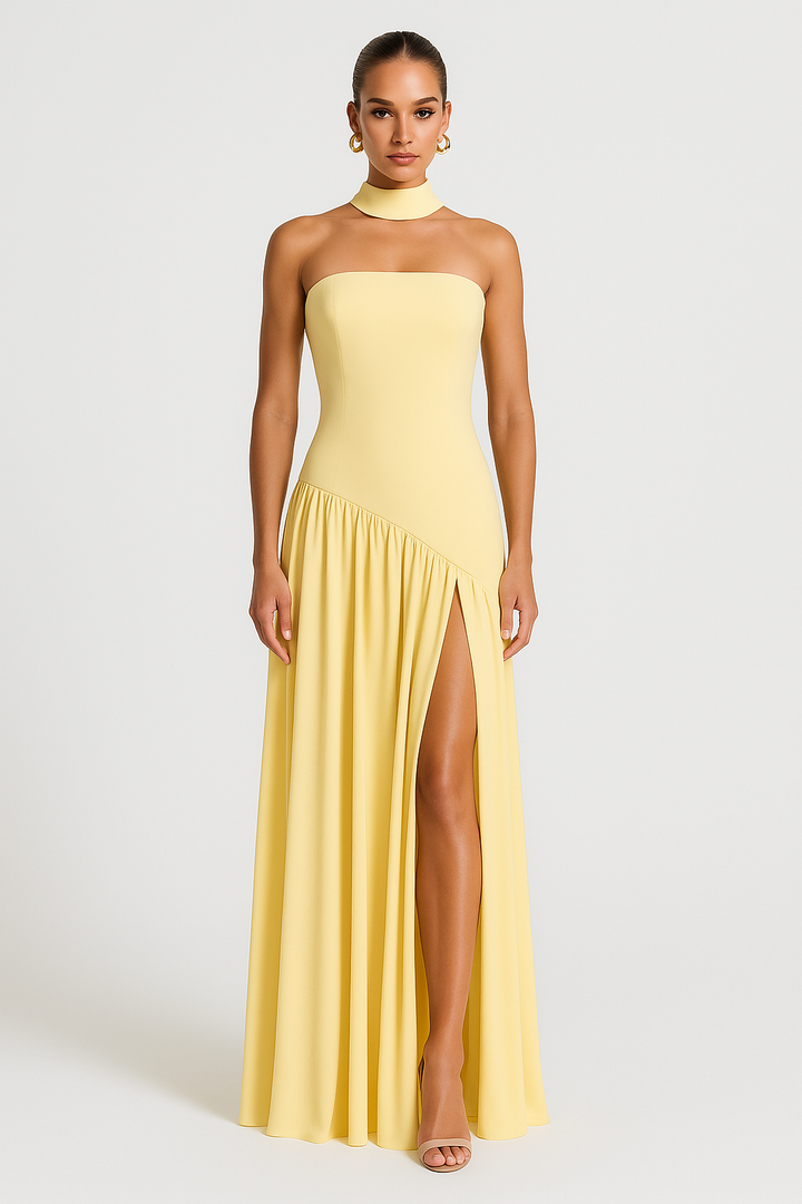 Rita | Maxi Wedding Guest Dress with Strapless Bodice and Side Slit